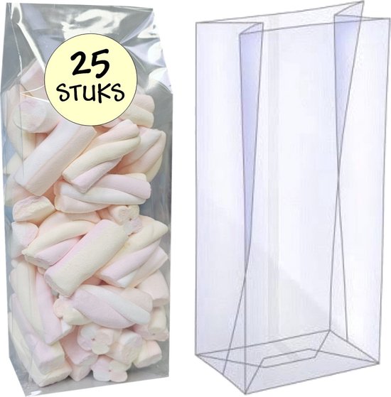 Foto: Fako bijoux blokbodemzakjes plastic transparant 80 50 x 250 mm 100 polypropyleen recyclebaar rechthoekige blokbodem zak duurzaam voedsel verpakking 25 stuks