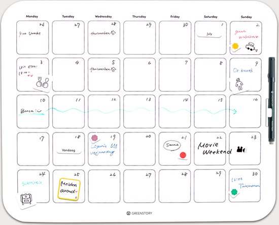 GreenStory - Maand Kalender L - Sticky Whiteboard - met Sticky Pen