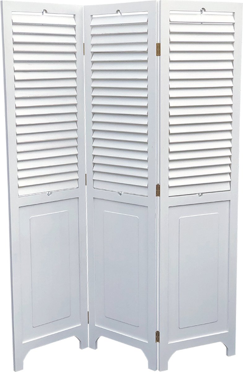 Lavandoux Houten Shutter Kamerscherm met 3 Panelen, H180 x L135 cm - Wit | Kamerscherm 3 Panelen | Kamerscherm Hout | Roomdivider | Scheidingswand | Vouwscherm | Shutters