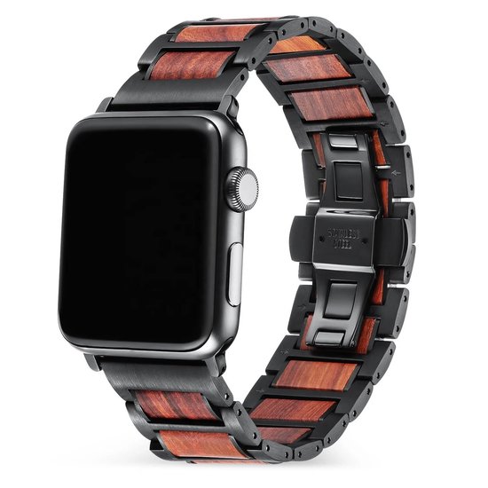 Apple Watch-bandje - sandelhout en zwart staal 42-45 mm