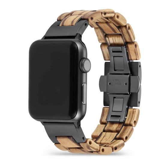 Apple Watch-bandje - Zebrahout en zwart staal 38-41 mm