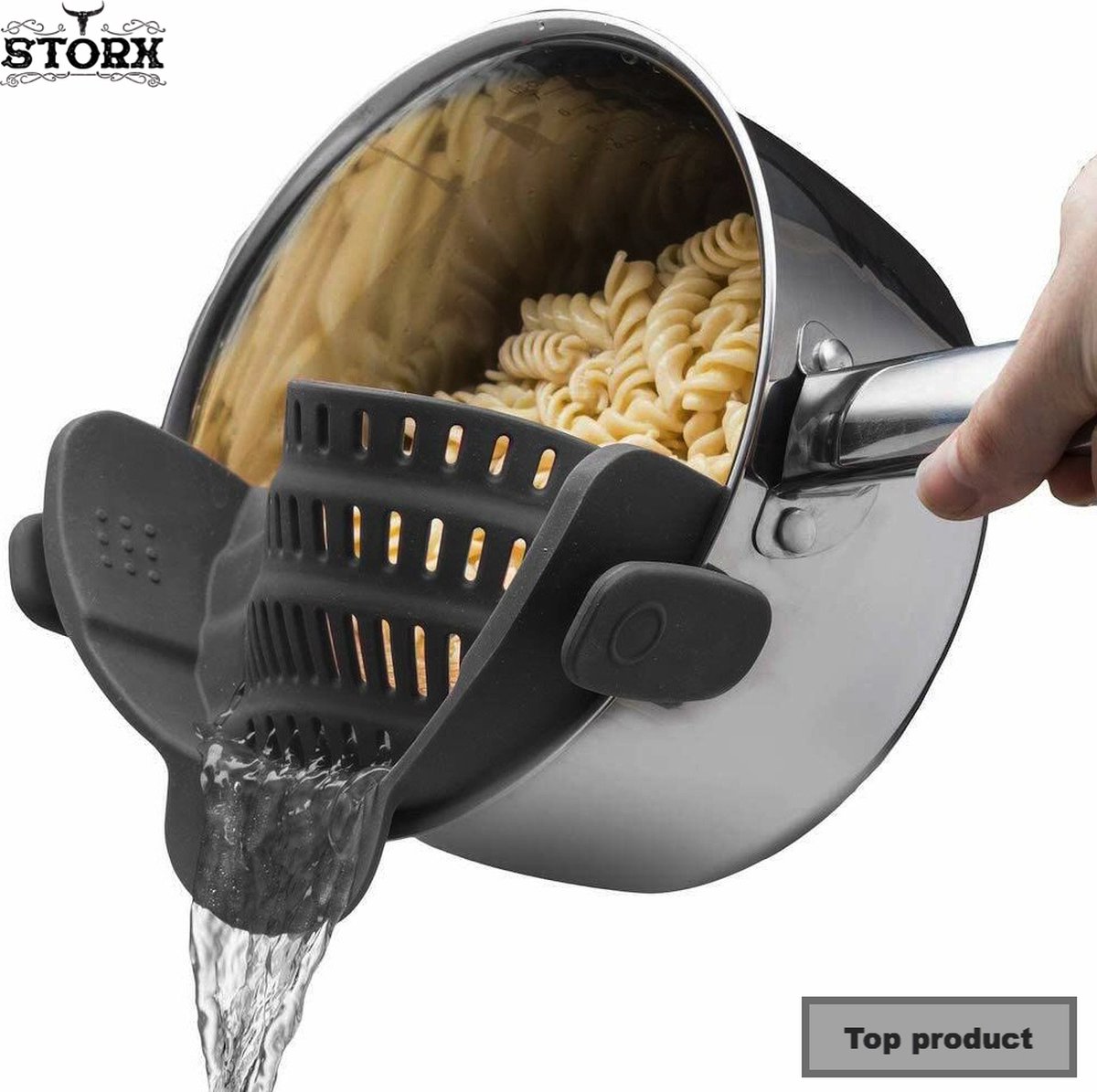 Goedkoopste storx - Siliconen Vergiet - Afgieter - Veilig afgieten – Solide compacte keuken afgietdeksel - Afgiethulp - Clip aan Keuken zeef Grijs