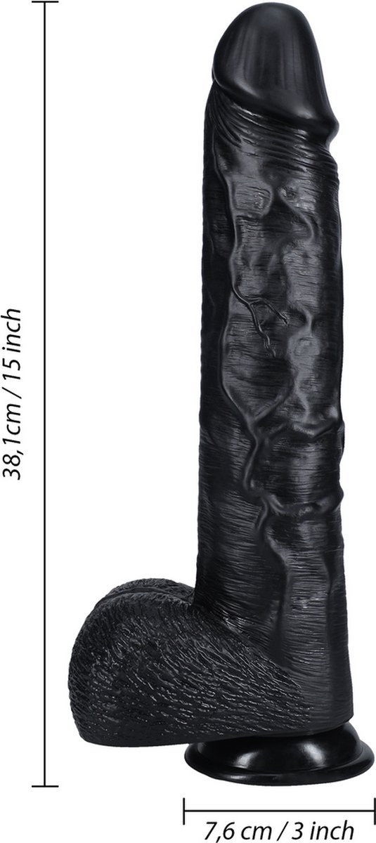 Goedkoopste Extra Grote Zwarte Dildo 38 CM. - Grote Zwarte Dildo Met Ballen Met doorsnede 7.6 Cm. - Extreem Grote Zwarte Dildo Met Zuignap - Stevige Zwarte Dildo en Zachtaanvoelend