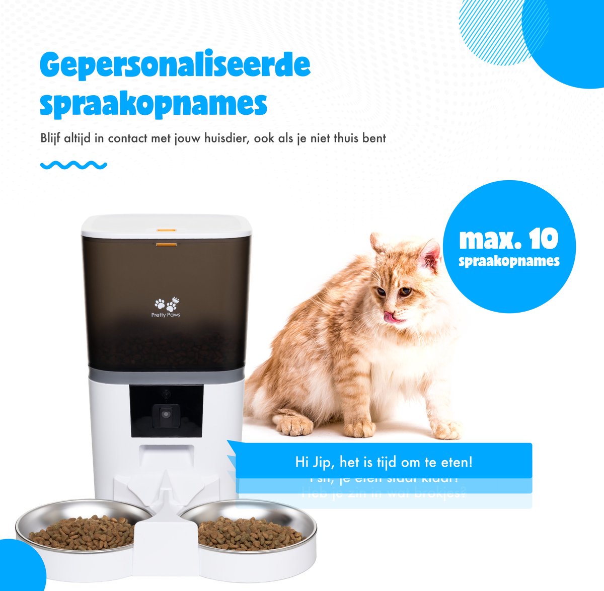 Afbeelding 3 van Pretty Paws QQ005 - Voerautomaat met WiFi en Camera - Dubbele Voerbakjes - Kat - 6L - Wit
