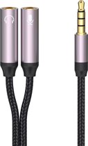 Aux naar 2x Jack Female Splitter - 3,5 mm (AUX) Audio Koptelefoon Splitter - Gevlochten