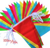 Vlaggenlijn - in vrolijke kleuren - 50 m - Duurzame materialen - van hoge kwaliteit - Binnen/Buiten - 100 stuks
