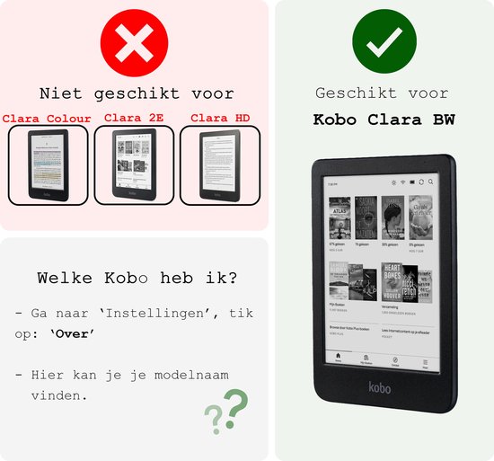 Hoes Geschikt voor Kobo Clara BW Hoesje Bookcase Cover Hoes - Hoesje Geschikt voor Kobo Clara BW Hoes Cover Case - Rood van Case24 — afbeelding 2
