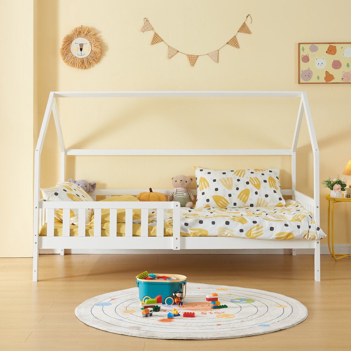 en.casa Kinderbed Ydre huisbed met matras en bedbodem 120x200 cm wit [en.casa]