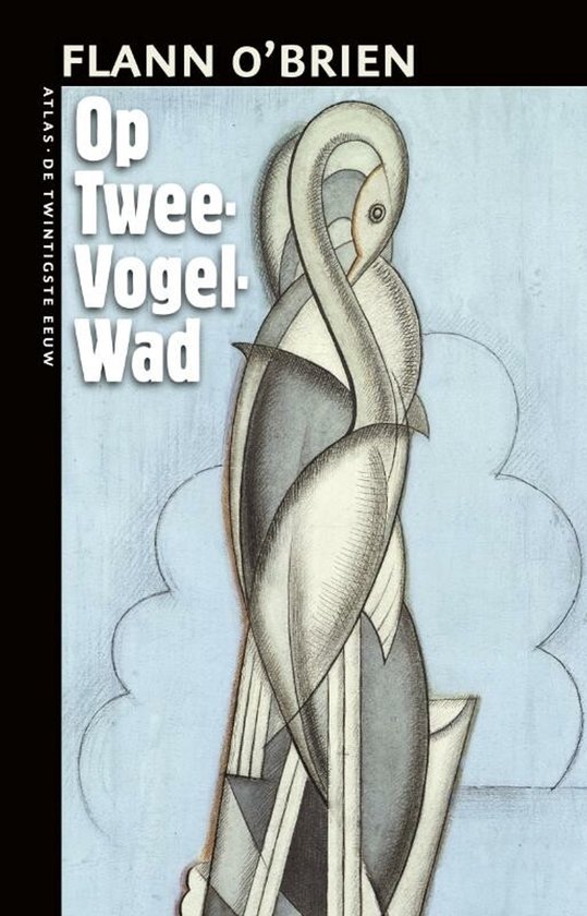 Couverture de livre avec illustration art déco de deux cygnes sur fond bleu clair. Titre : Op Twee-Vogel-Wad.