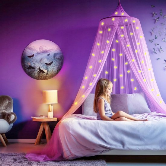 Klamboe met Glow in the Dark Eenhoorns - Hemelbed voor Kinderkamer of Volwassenen - Sterrenhemel Sluier, Hemeltje en Bedtent - Baby Muggennet Decoratie