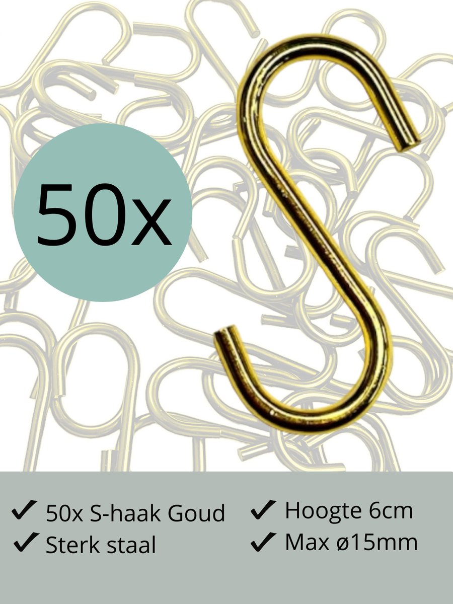 Leathergoodz - 50x S-haakjes Goud - 6cm/klein - ø15mm - s-haakjes - ophanghaken - handdoekhaakje - S-haken