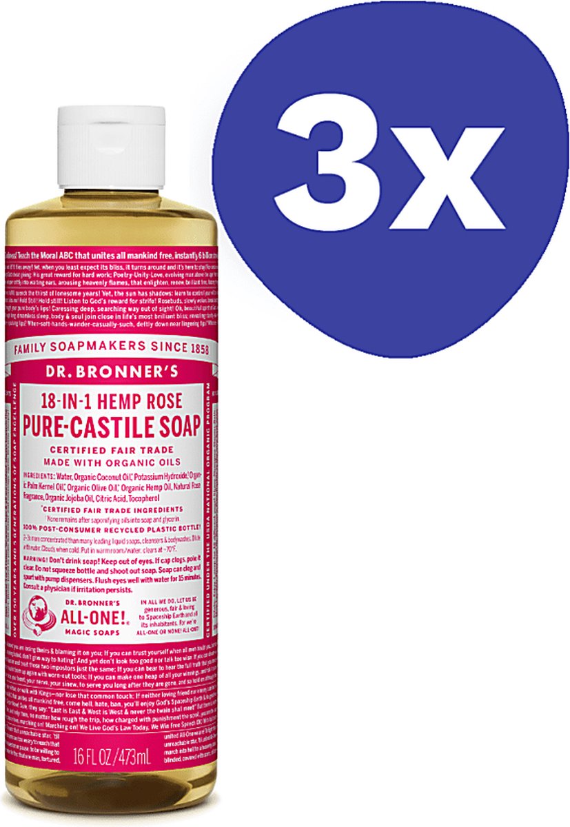Dr. Bronner's Rose Vloeibare Zeep (3x 475ml)