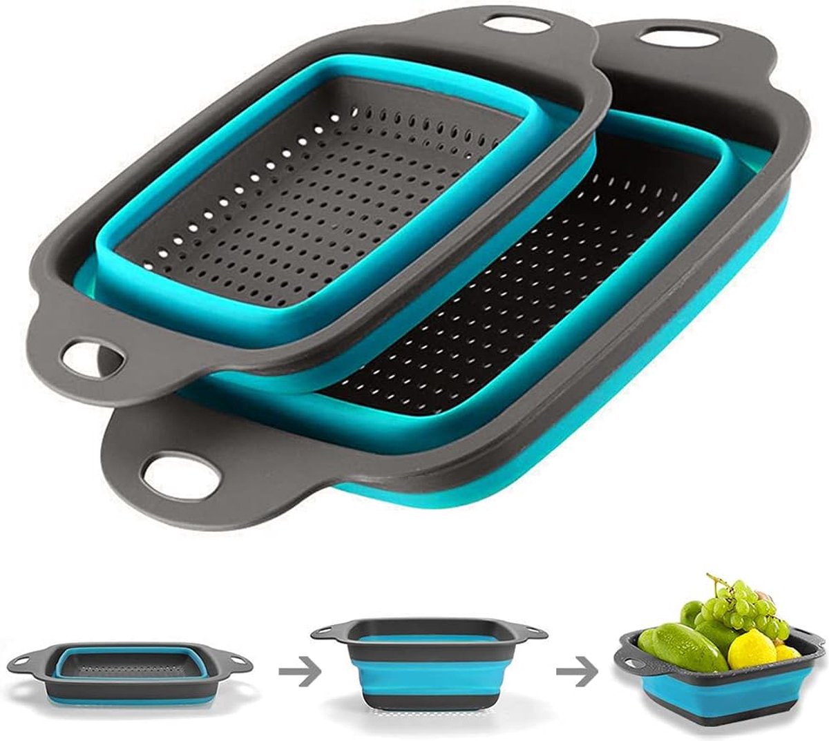 2 stuks opvouwbare siliconen vergiet set keuken siliconen afvoermand voor het aftappen van pasta fruit groenten Keuken Siliconen Vergiet