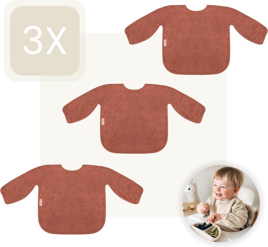 Foto: Funnies slab met mouwen 3 pack copper set van 3 stuks slab voor kinderen slabbertjes baby slabber