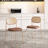 Sweiko 2-set eetkamerstoel, moderne, eenvoudige vrijetijdsstoel met vier metalen steunpoten, rotan vrijetijdsstoel, woonkamer en slaapkamer stoel, bruin