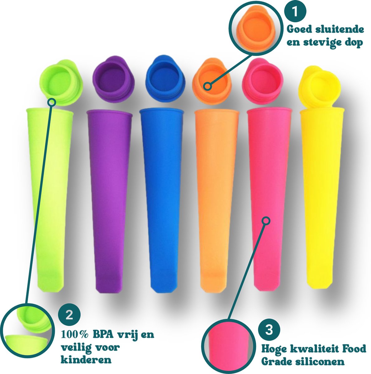Clean Cuisine IJsvormpjes - IJsvormpjes voor ijslollys - IJsjes maken - Vaatwasser Bestendig - BPA vrij - 12 stuks - Met Receptkaart — afbeelding 2