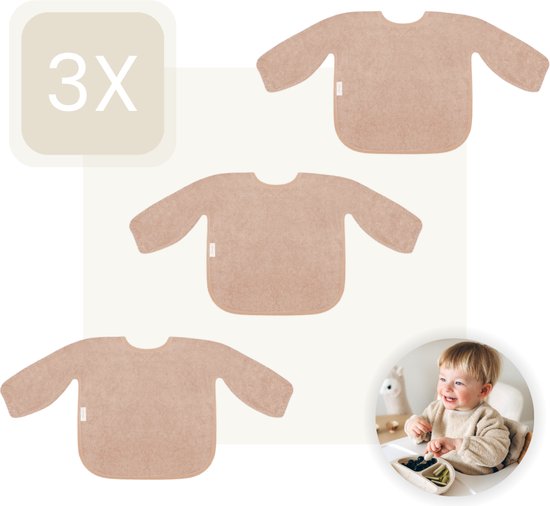 Foto: Funnies slab met mouwen 3 pack pinkstone set van 3 stuks slab voor kinderen slabbertjes baby slabber