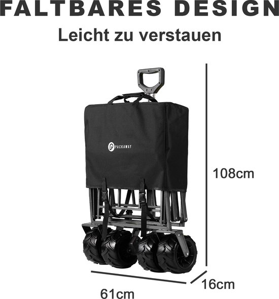 Packaway XL Opvouwbare Bolderkar Heavy Duty van Wasbaar Polyester tot 80KG - 98 x 45 cm - Zwart van Packaway — afbeelding 3