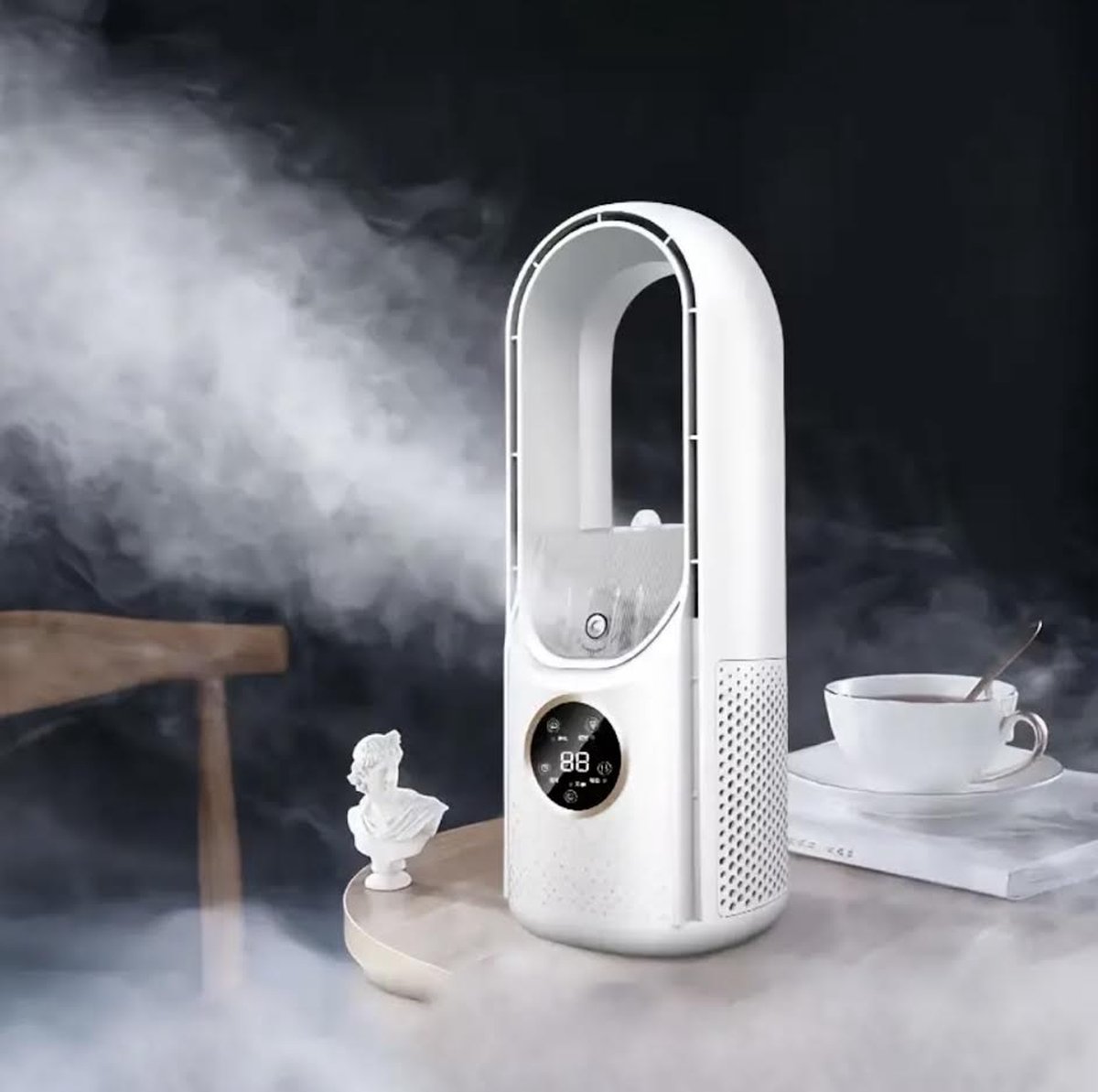 FR Service - Mini airco – Wit – airco met water - Mini Airco 4 in 1 – Koelen Lucht Bevochtigen – Draagbare Luchtkoeler Koelventilator – 3 Wind Snelheden – USB Airconditioner – sfeerverlichting -Draagbare - koelventilator - Coolingdown - air cooler