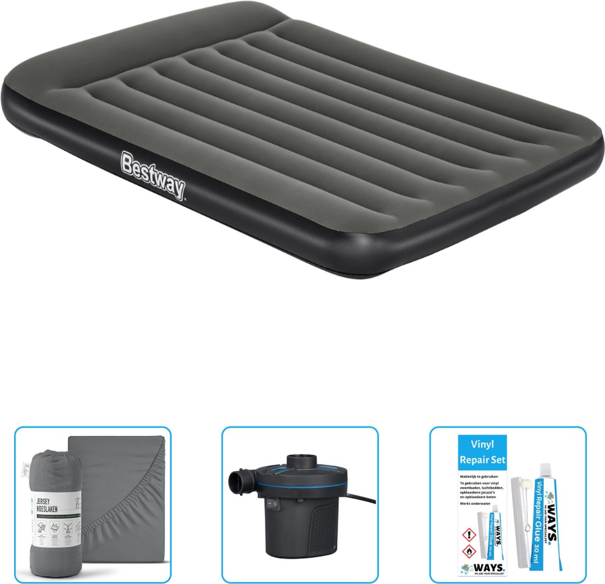 Bestway luchtbed - Twijfelaar - 137 x 191 x 30 cm - Groen - Inclusief Hoeslaken - Pomp en Reparatieset