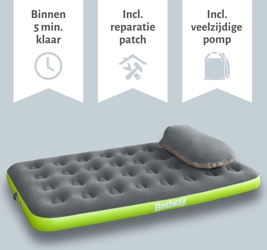 Bestway luchtbed - 1-Persoons - 99 x 188 x 22 cm - Grijs/Groen - Inclusief Hoeslaken - Pomp en Reparatieset van Merkloos — afbeelding 5