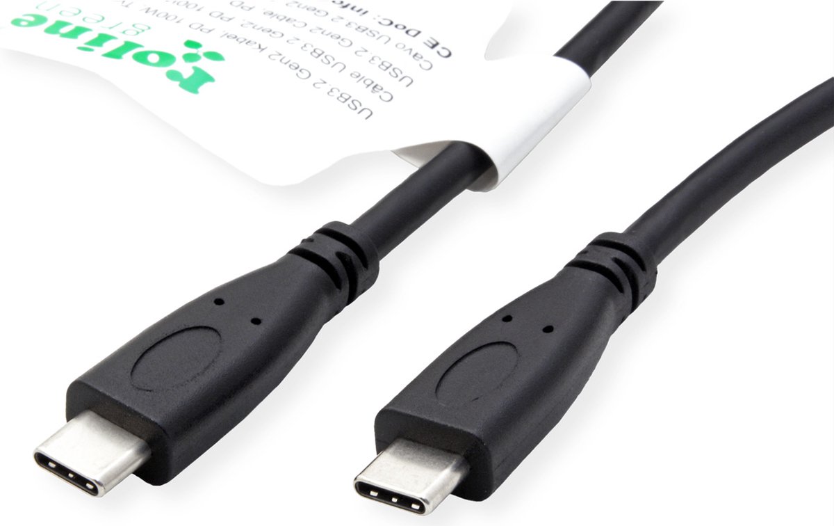 ROLINE GREEN USB 3.2 Gen 2 kabel, C-C, M/M, 4K UHD-1, 10Gbit/s, Emark, 100W, zwart, 0,5 m