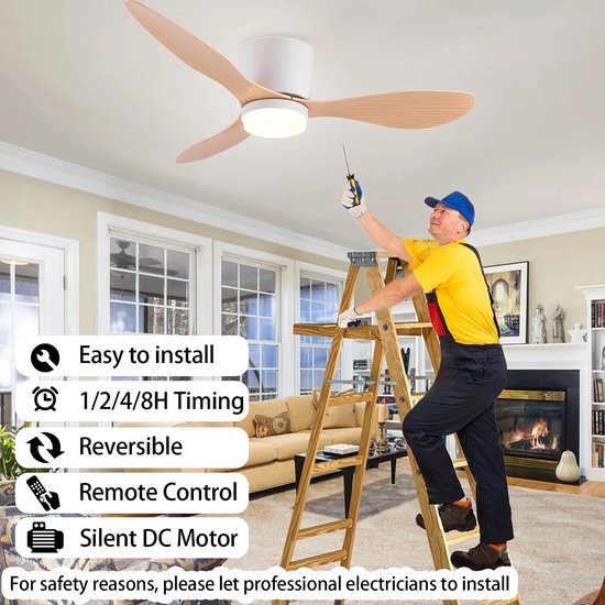 Ventilateur de Plafond avec lumière - Télécommande - 60W LED Dimmable Lampe de Plafond avec Moderne, 6 Vitesses, Marron 100CM - Bricolage