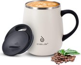 Koffiemok 470 ml (16 oz), dubbelwandige vacuüm geïsoleerde roestvrijstalen koffie- en theekop met antislip handvat en schuifmoduledeksel en groot volume (wit)