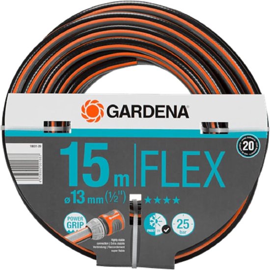 Comfort FLEX slang 13 mm (1/2") 15 m: Vormvaste, flexibele tuinslang met Power Grip profiel, hoogwaardige spiraalweving, 25 bar barstdruk, zonder Original GARDENA System onderdelen (18031-20)