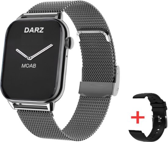 DARZ MOAB Smartwatch - Smartwatch Dames & Heren - Smartwatch Kinderen - Horloge - Bloeddrukmeter - Saturatiemeter - Hartslagmeter - Stappenteller - 1.9 Inch Full HD Touchscreen - iOS en Android - Zwart metalen band