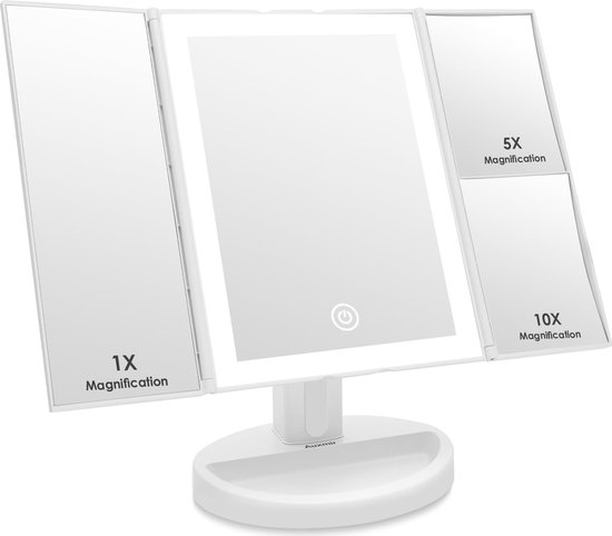 Make-upspiegel, vergrotingsspiegel, drievoudige tafelspiegel, natuurlijk licht instelbaar, dubbele voeding