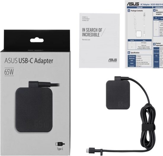 Foto: Origineel asus laptop 65w zephyrus snellader usb c 3 25a 20v inbox adp 65jw ca adp 65jw c type c