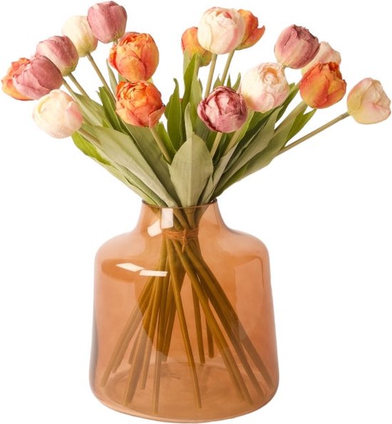 WInQ - Tulipes artificielles en bouquet de différentes couleurs printanières - ex vase