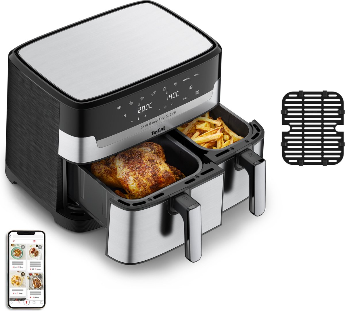 Tefal Dual Easy Fry & Grill EY905D - Heteluchtfriteuse XXL - RVS - 2700W - 8,3L