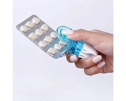 Pillenuitdrukker - pillen gemakkelijk en snel uit een pillenstrip halen - pillen uitdrukker - blauw met wit