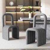 Sweiko Eetkamerstoel, 2-delige set, Sherpa stof, familie eetkamerstoel, modern minimalistisch ontwerp, woonkamer slaapkamer stoel, make-up stoel, met rugleuning, grijs