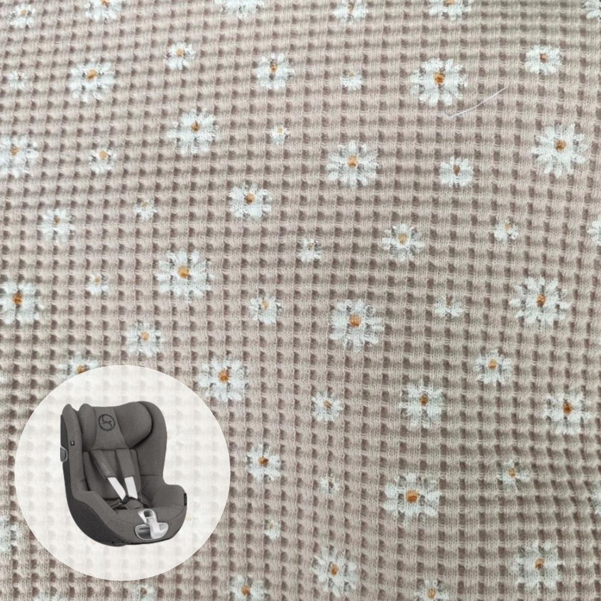 Autostoelhoes Geschikt voor Cybex Sirona Z T - Cybex Hoes Groep 0-1 - Zacht Katoen - Perfecte Pasvorm - Roze daisy wafeltje – foto 2
