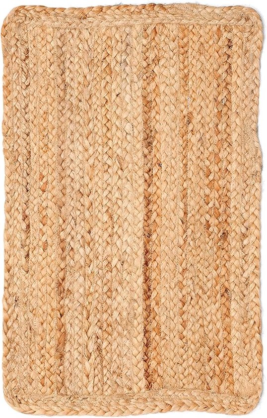 Jute tapijt gevlochten natuur - rechthoekig / 60 x 40 cm - laagpolige loper in etnische stijl - laagpolige natuurvezel mat recyclebaar waterafstotend antistatisch kleurecht (rechthoekig - 60 x 40 cm)