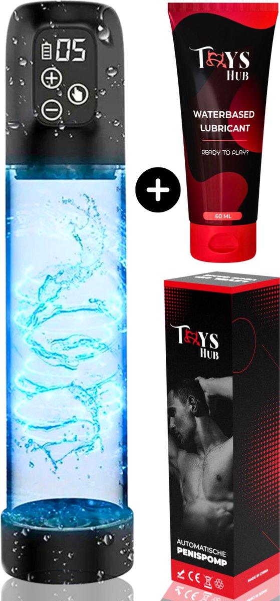 Goedkoopste Toys Hub® Automatische Penispomp MAX met Glijmiddel - 2 Penisringen & Ebook - Elektrisch - USB Oplaadbaar - LED Scherm - Sex Toys voor Mannen - Penis Vergroter – 20 CM