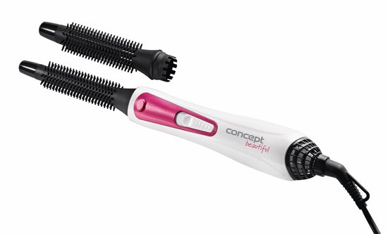 Witte en roze Concept föhnborstel met twee opzetborstels.