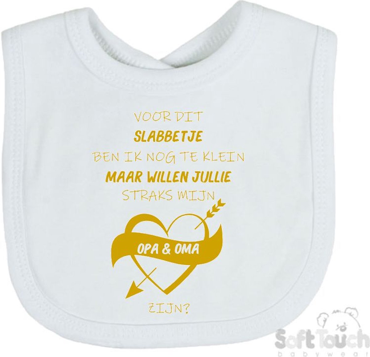 Goedkoopste Soft Touch Slabber Slabbetje Slab Zwangerschap Aankondiging 2.0 Voor dit slabbetje ben ik nog te klein maar willen jullie straks mijn opa & oma zijn Unisex Katoen Wit/goud (shiny) Maat 33x22 Cm