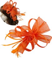 Klassiek oranje Handgemaakte Fascinator Bloem, Veertjes en Gaas - Mini Hoedje Bruiloft| Smart Casual| Gala |TeaParty| Prinsjesdag| Cocktail| Carnaval| Nederland Koningsdag
