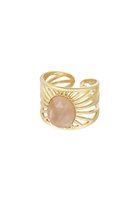 Stainless Steel Ring - Yehwang - Statement Look - Natuursteen - One Size - Roze - Goud
