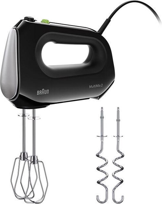 Dayron Handmixer Retro - 500 Watt, 5 Geschwindigkeiten + Turbo, Edelstahl-Knethaken, Silber/schwarz