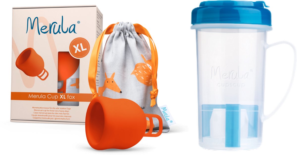 Merula Menstruatiecup XL + Cupscup - Fox Oranje - Medisch siliconen - Lekvrije afdichting - Magnetron reinigbaar - Veilig en effectief