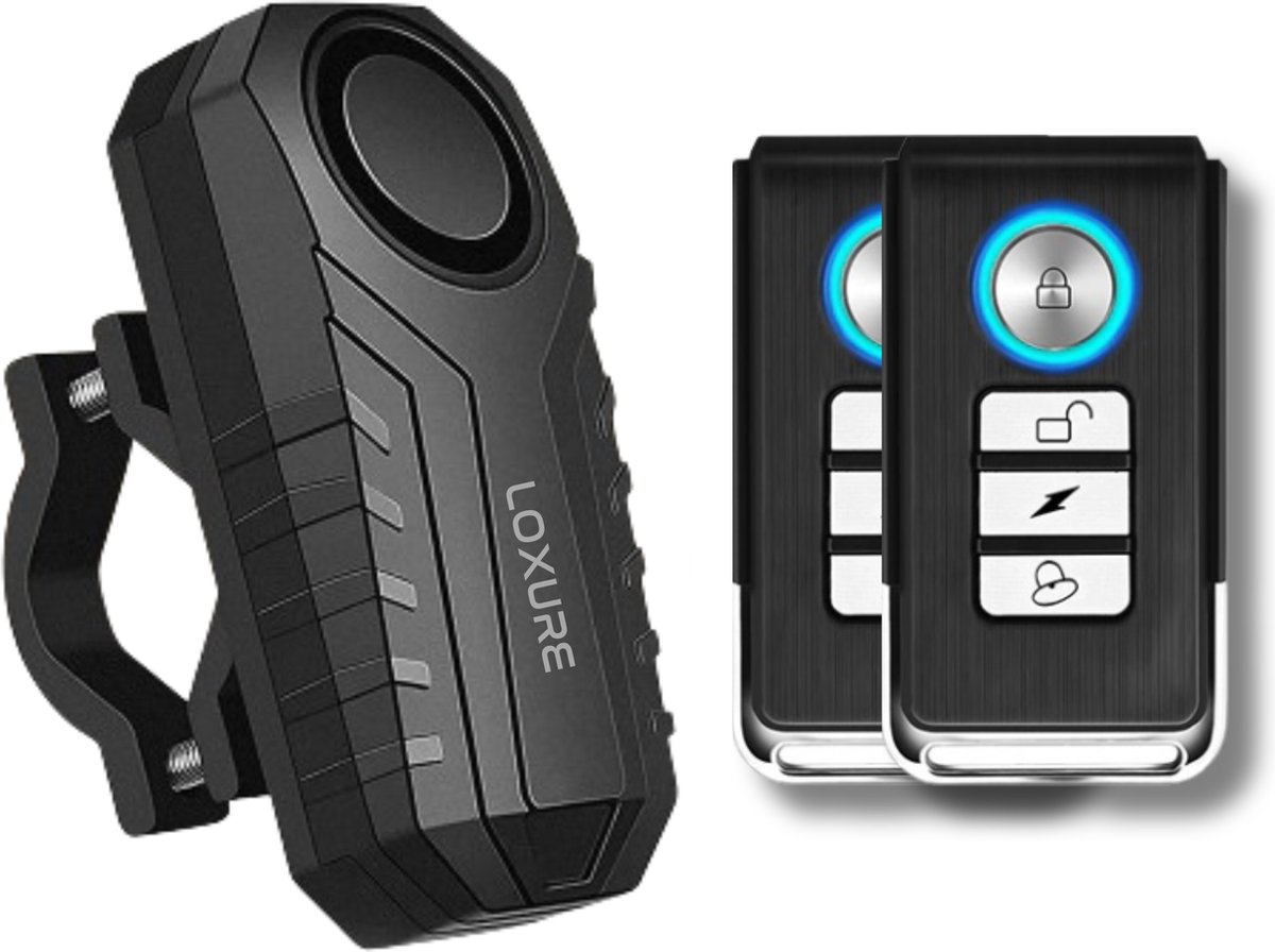 Loxure Fietsalarm met Bevestigingsset en Reserve Afstandsbediening - E-bike Alarm - Incl. Batterijen - 80/100/120 DB - Waterdicht - De Oplossing tegen Fietsendieven