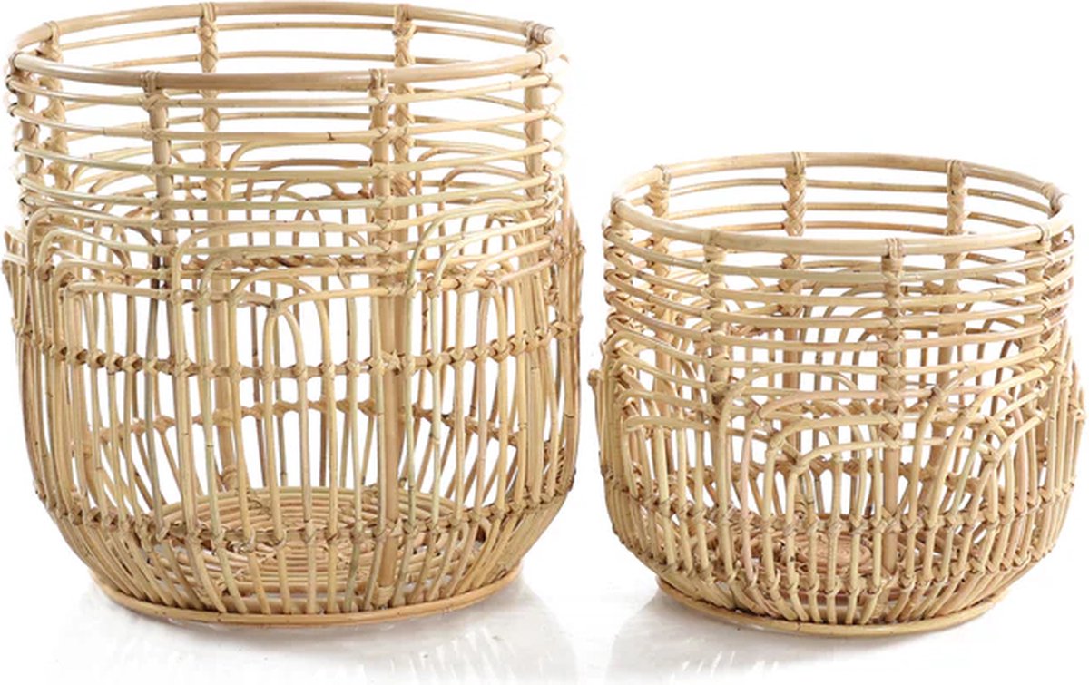 Canal Living - Fleur mand - Set van 2 - 53 x 53 x 49 cm - Rotan - Stijlvolle opberger - Natuurlijke Manden