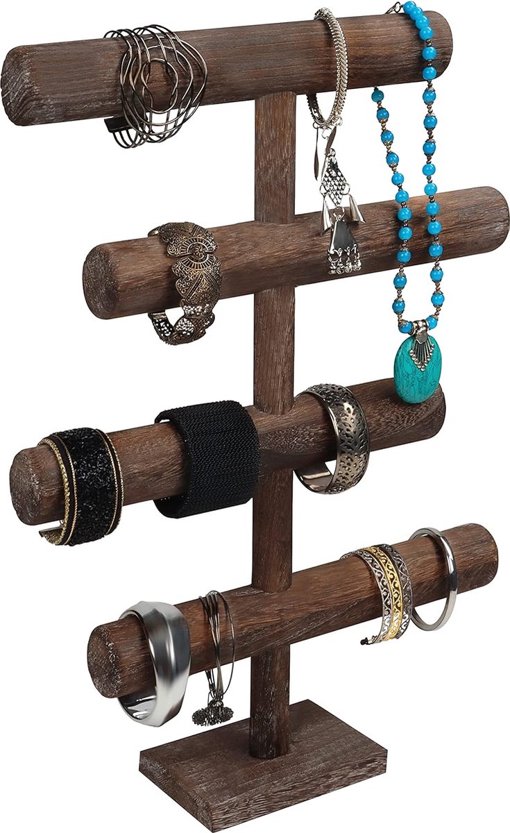 4-laags sieradenstandaard houten kettingen opslag sieradenorganizer - 48 cm hoog - sieradenboom voor kettingen, armbanden, horloges, scrunchies en armbanden - T-bar nachtkastje sieraden