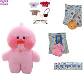 Happy Trendz® Lalafan Cafe Mimi Paperduck Set - Roze Duck inclusief 5 mochi mochies squishy squishie - leuk cadeau - inclusief kleding-bril-hoofdband-tasje-ketting