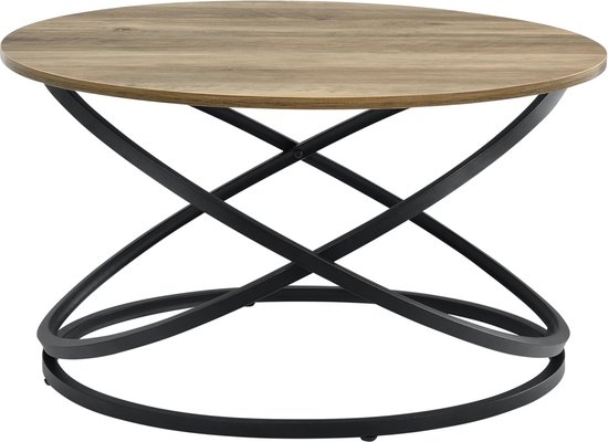 In And OutdoorMatch Salontafel Delbert - Rond - 46x79 cm - Hout en Zwart - Spaanplaat en Metaal - Modern design